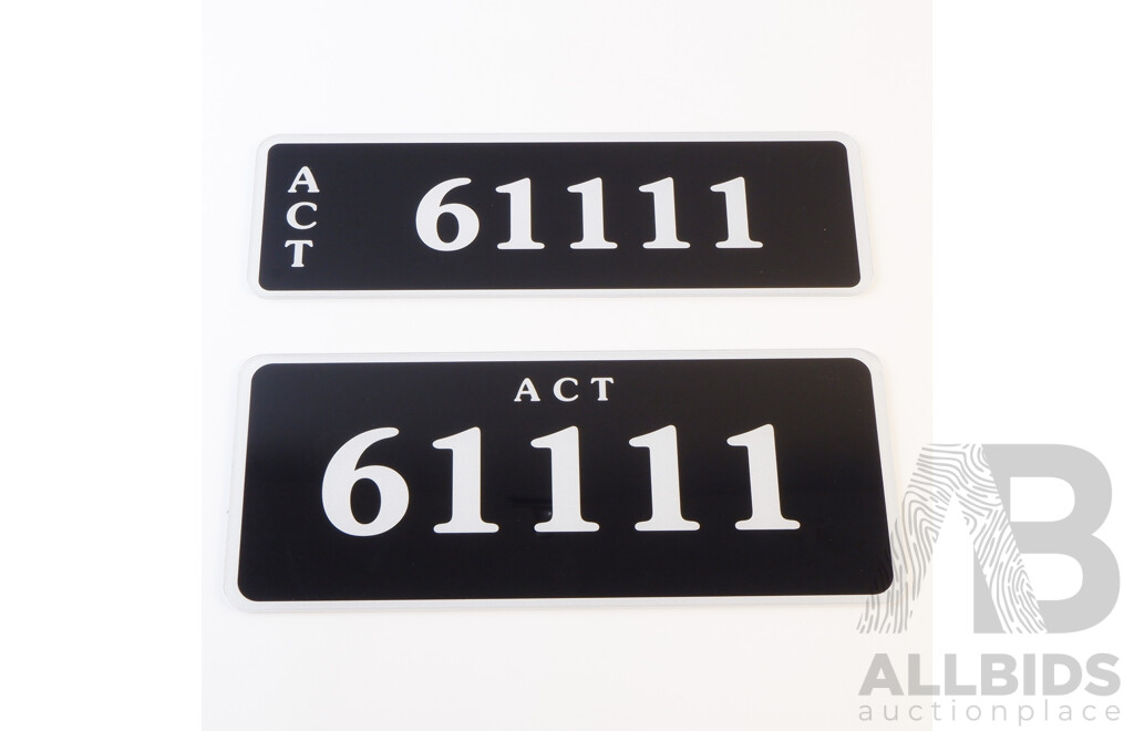 ACT 5 Digit Number Plate 61111 Lot 1470595 CARBIDS ACT 5 Digit Number Plate 61111 Lot 1470595 CARBIDS