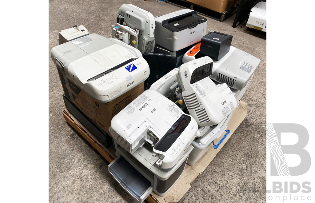 Pallet Lot of Assorted Projectors and Printers (Epson/HP)