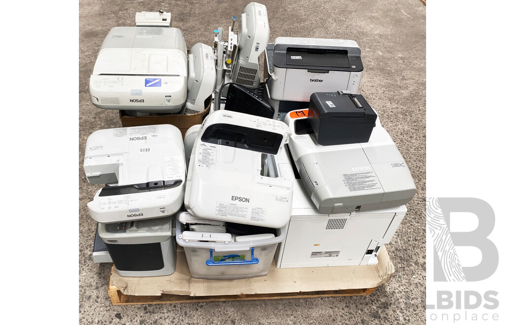 Pallet Lot of Assorted Projectors and Printers (Epson/HP)
