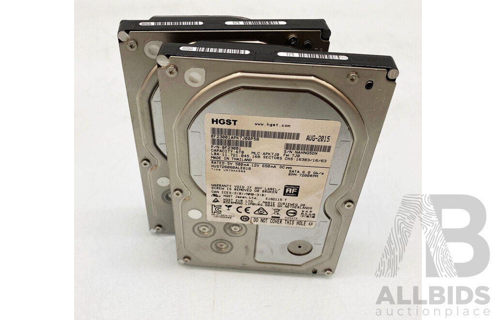 HGST (0F23001) 6TB SATA 6Gbps 3.5-Inch Hard Drives - Lot of Two