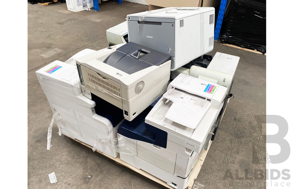 Pallet Lot of Assorted Printers (HP/Brother/Fuji)