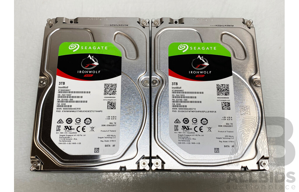 Seagate (ST3000VN007) Ironwolf 3TB SATA 6Gbps 3.5-Inch Hard Drives - Lot of Two