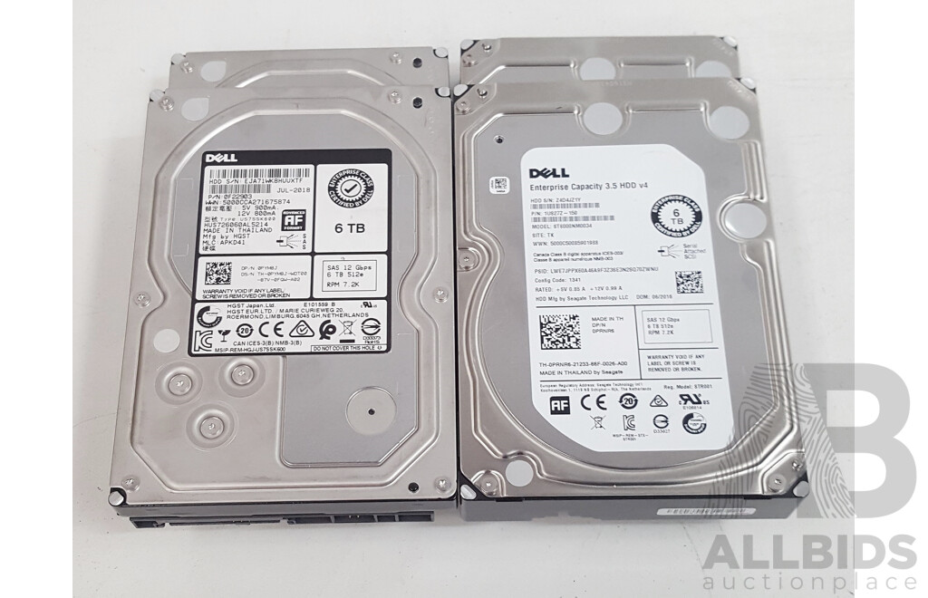 Dell 6TB SAS 12Gbps 3.5-Inch Hard Drives - Lot of Four