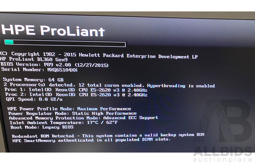 HP ProLiant DL360 Gen9 Dual Intel Xeon (E5-2620 V3) 2.4GHz-3.2GHz 6-Core CPU 1RU Server W/ 64GB DDR4