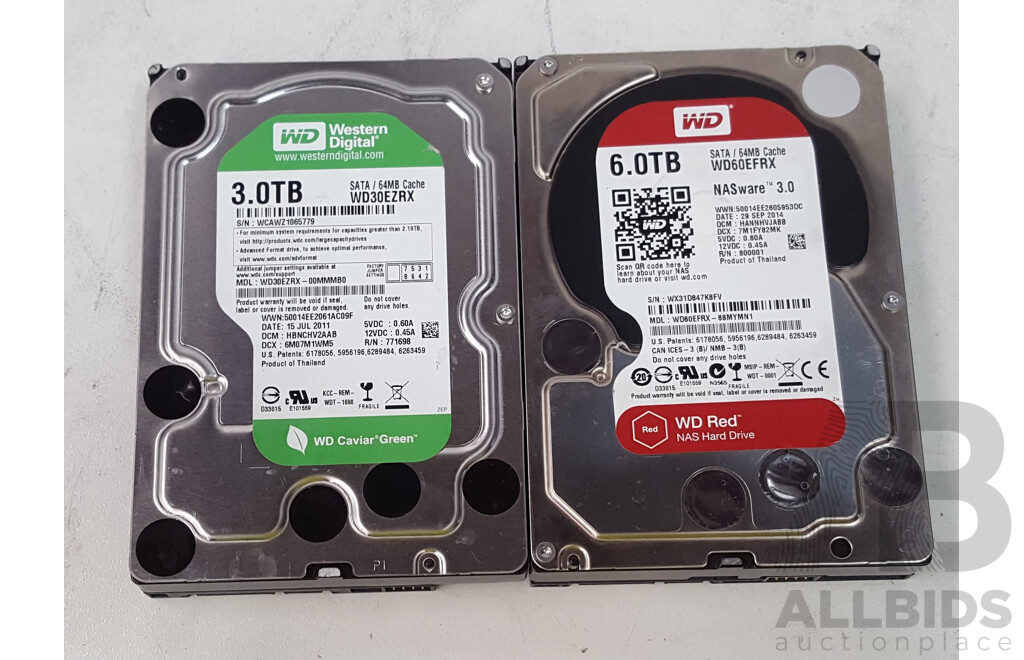 Western Digital 3TB & 6TB 3.5-Inch SATA Hard Drives - Lot of Two