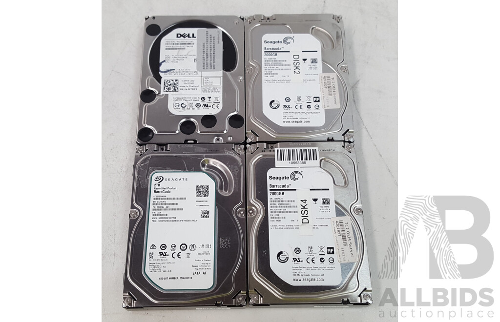 Assorted 2TB 3.5-Inch SATA Hard Drives - Lot of Four