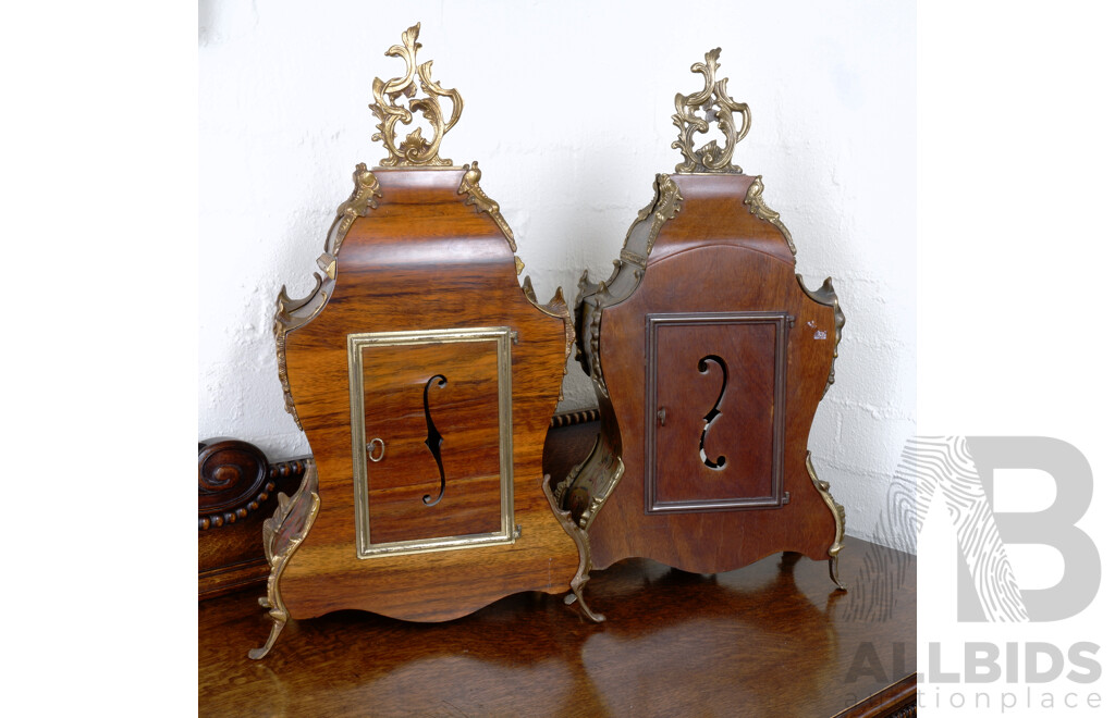 Lovely Pair of Large Franz Hermle and Son Louis XV Style Boulle Bracket Mantle Clocks