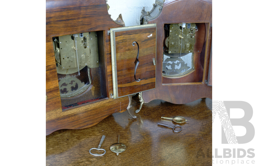 Lovely Pair of Large Franz Hermle and Son Louis XV Style Boulle Bracket Mantle Clocks