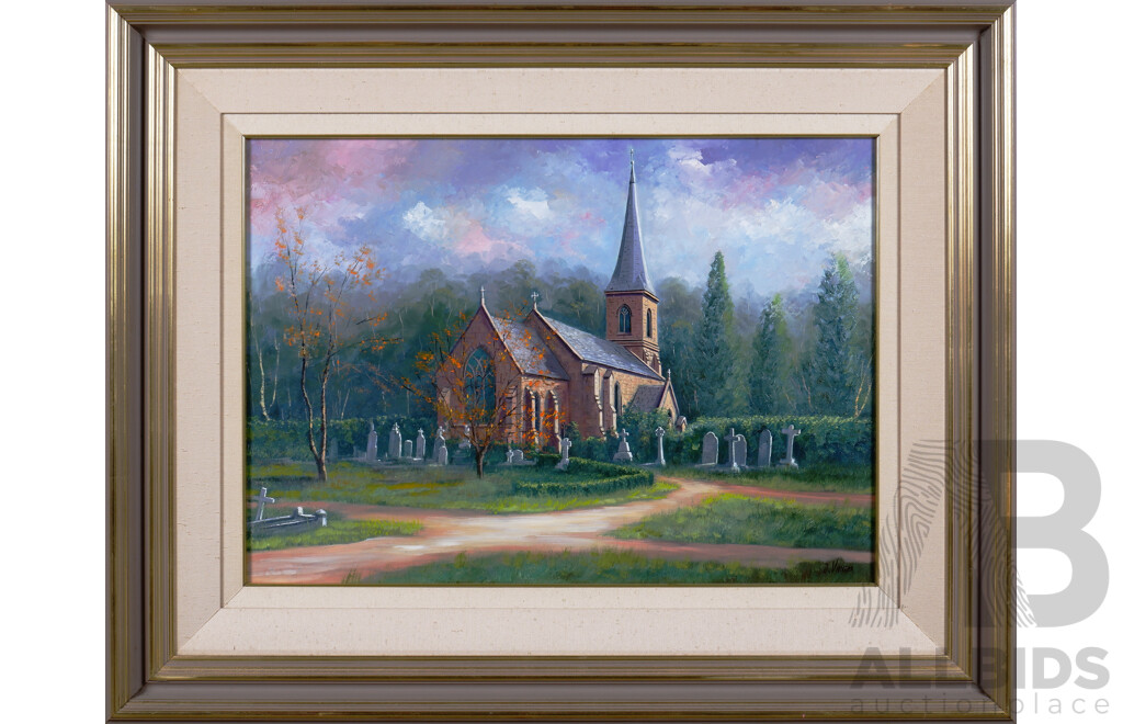 John Vander (born 1945), St John's Church, Reid, Oil on Canvas, 49 x 69 cm