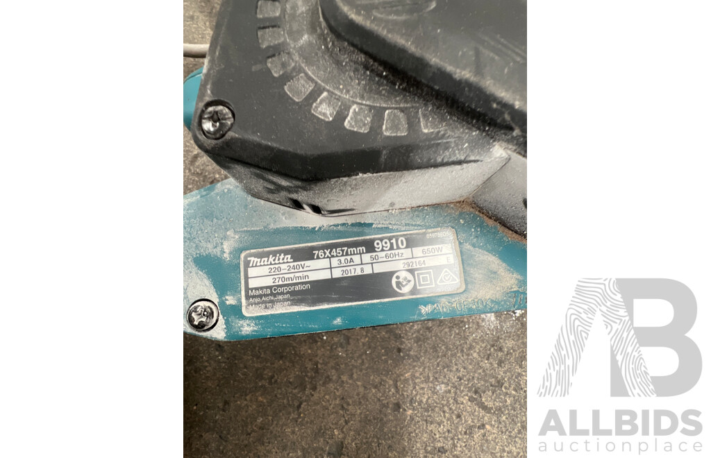 Milwaukee Carry Bag, Makita 9910 Belt Sander, Ozito HSS-5000 Belt Sander and Work Zone TTA-5522 Belt Sander