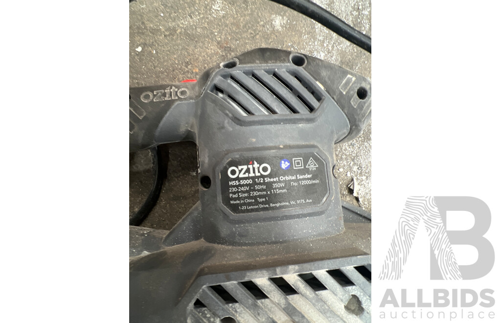 Milwaukee Carry Bag, Makita 9910 Belt Sander, Ozito HSS-5000 Belt Sander and Work Zone TTA-5522 Belt Sander