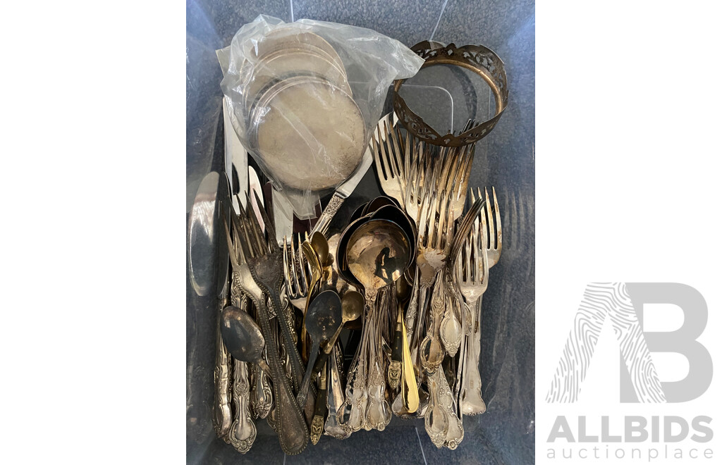A collection of EPNS cutlery including 24 souvenir teaspoons (qty)