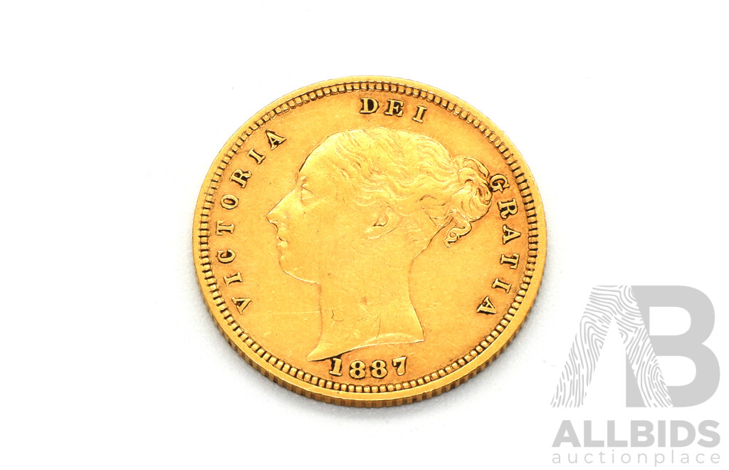 Australian 1887 Half Soverign 'M' Mint Mark, Young Queens Head .916 Gold