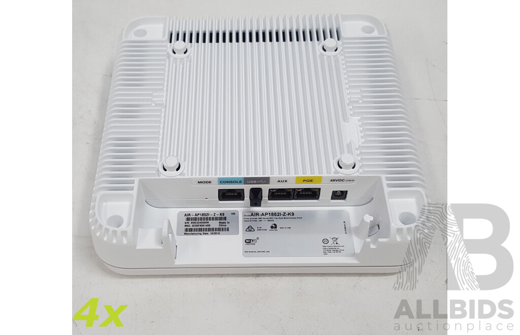 Cisco (AIR-AP1852I-Z-K9) Aironet 1800 Series 802.11ac Dual Band Access Point - Lot of Four