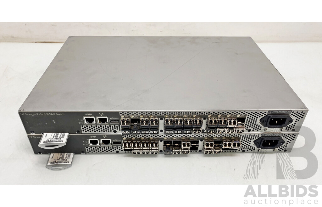 HP (AM867A) 8/8 Full Fabric Ports Enabled SAN 24 Port SFP Switch - Lot of Two