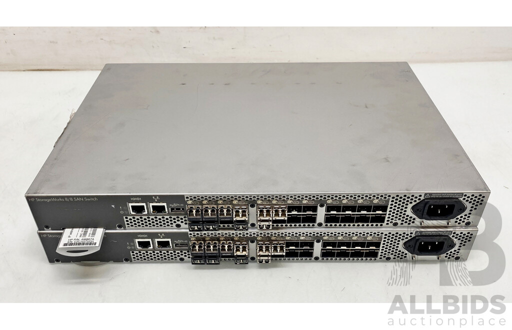 HP (AM867A) 8/8 Full Fabric Ports Enabled SAN 24 Port SFP Switch - Lot of Two