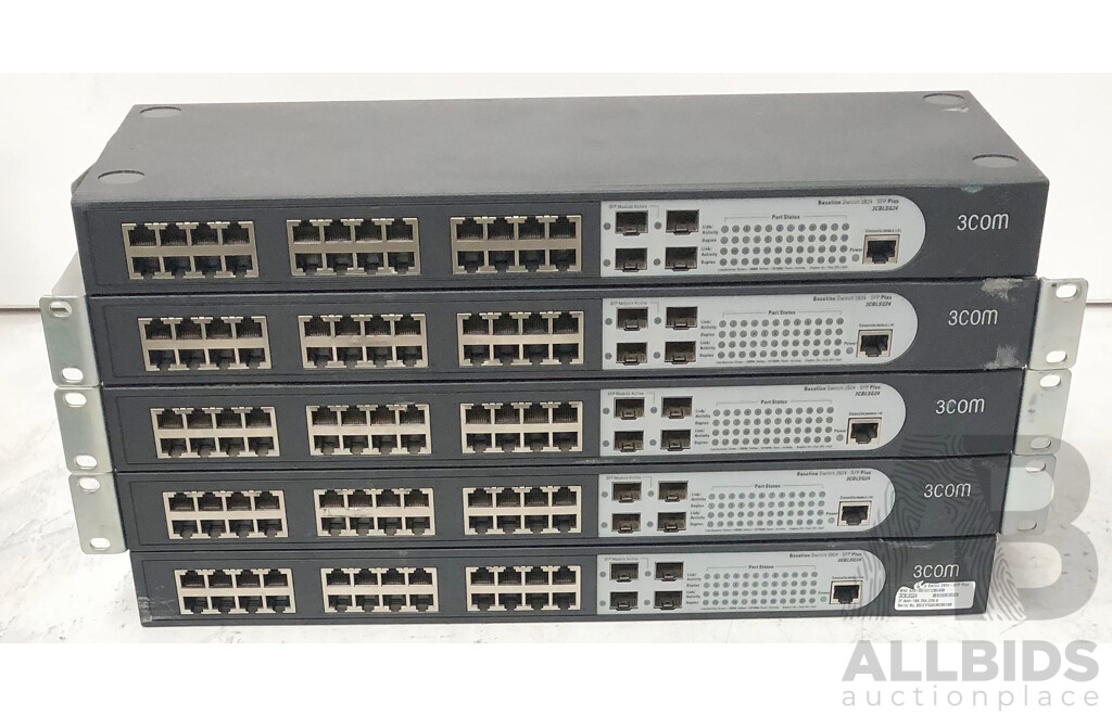 3Com (3CBLSG24) 2924-SFP Plus 24-Port Gigabit Ethernet Switch - Lot of Five