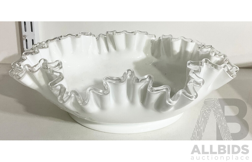 Vintage White and Clear Glass Ruffle Bowl