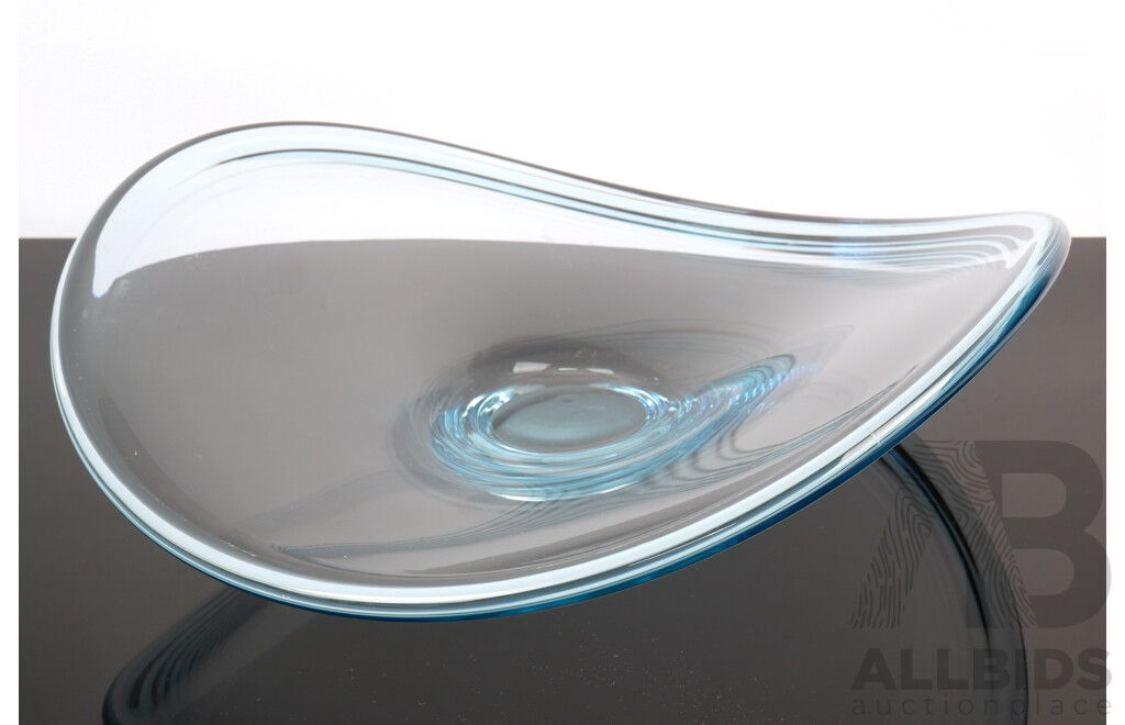 Retro Aqua Blue Art Glass Centerpiece Dish