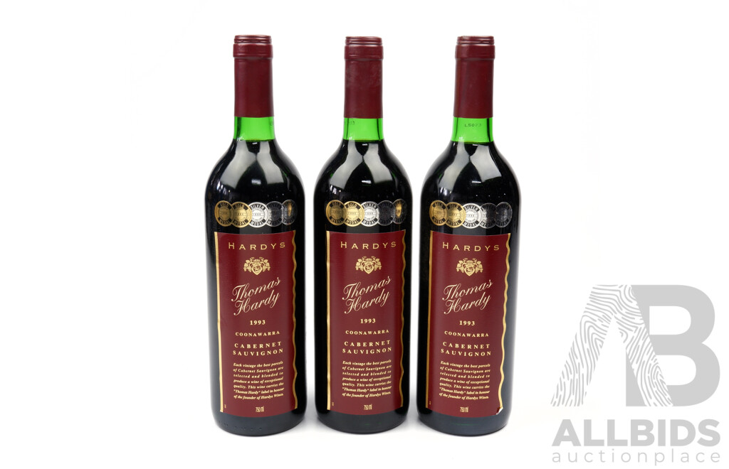 1993 HARDYS - Thomas Hardy Coonawarra Cabernet Sauvignon (750ml) - Quantity of 3