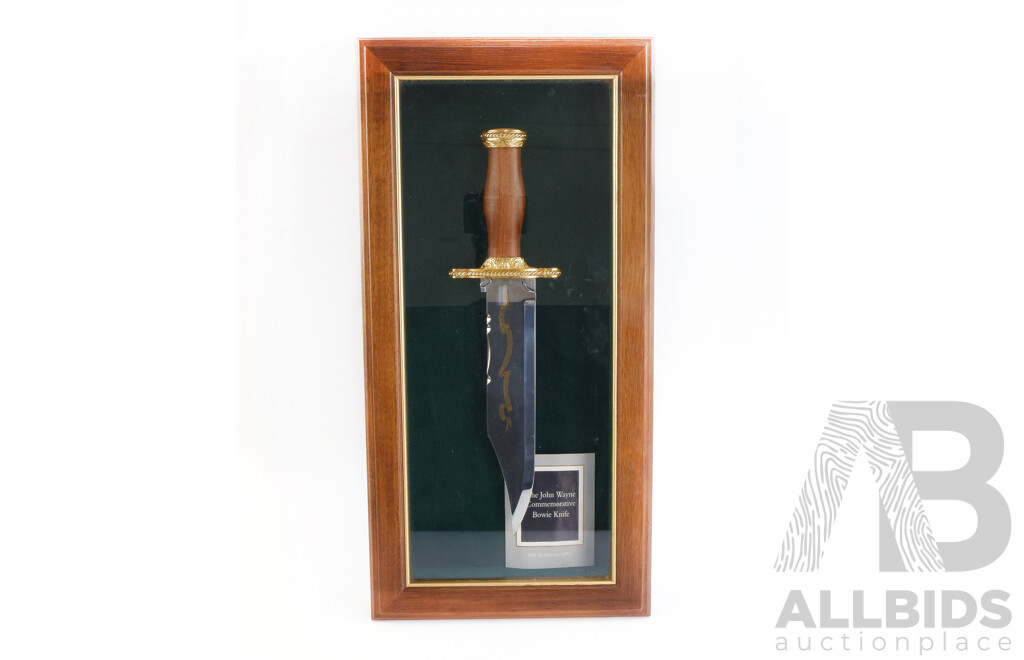 The John Wayne Commemorative Bowie Knife in Wooden Lockable Display Case with Key by Franklin Mint