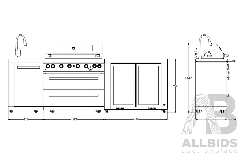 EVERDURE Neo Black 6 Burner Outdoor Kitchen - ORP $8999.00