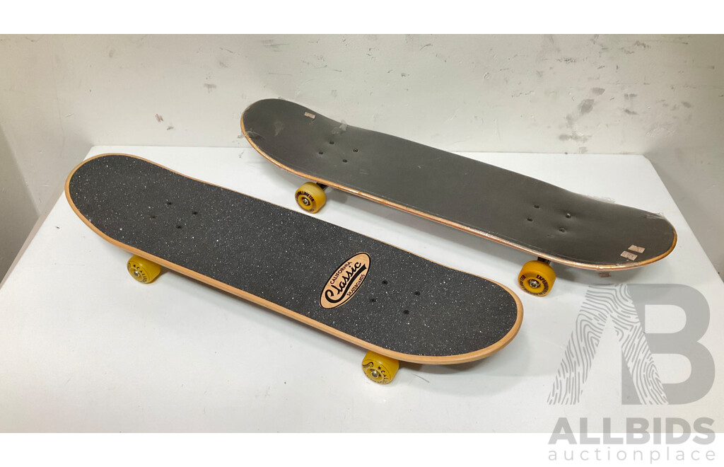 Pair of Skateboards, Alva with Venture Trucks and Sonic Experiment Wheels and California Classic