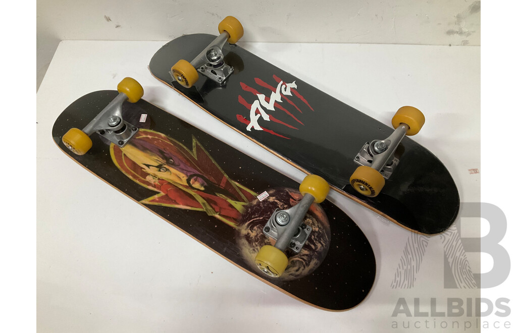 Pair of Skateboards, Alva with Venture Trucks and Sonic Experiment Wheels and California Classic