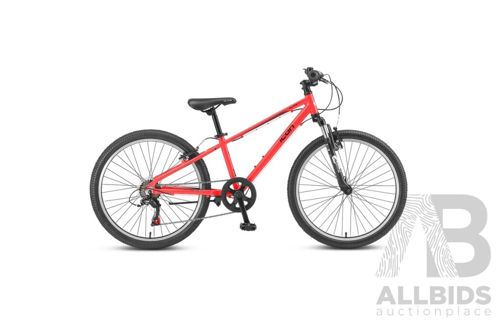 Icon Xlite 24 inch Boys Bike (Red) and Xlite 24 Girls Bike (Stealth Black) - Lot of 2 bikes - Brand new - Total ORP: $848