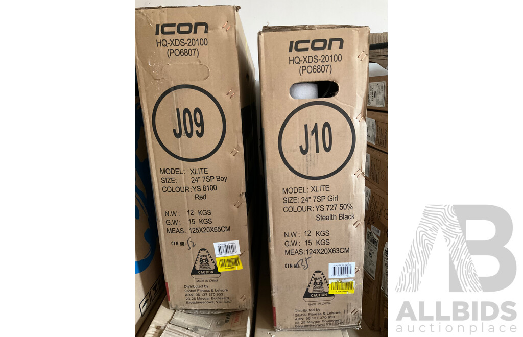 Icon Xlite 24 inch Boys Bike (Red) and Xlite 24 Girls Bike (Stealth Black) - Lot of 2 bikes - Brand new - Total ORP: $848