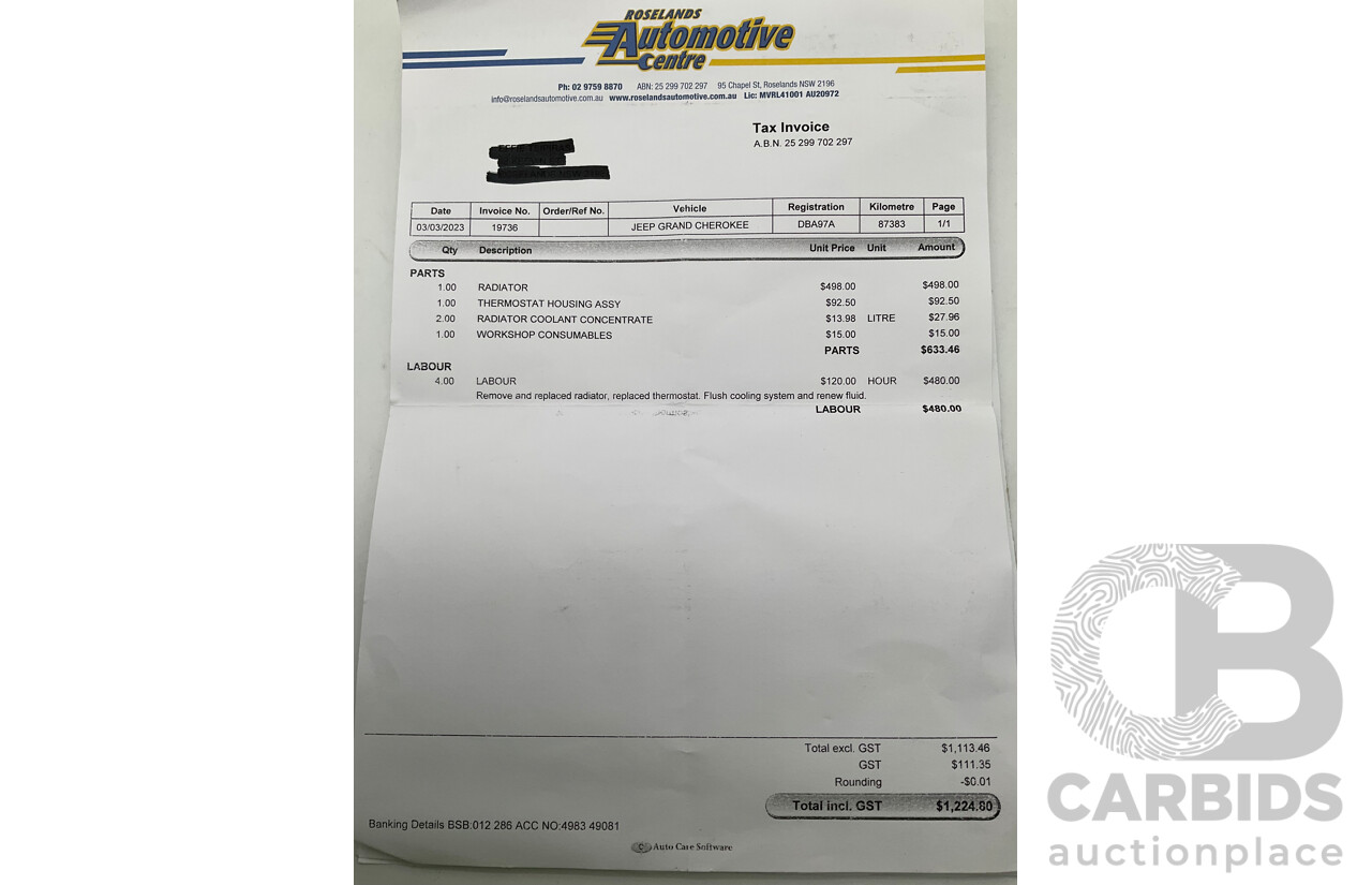 9/2015 Jeep Grand Cherokee Limited (4x4) WK MY15 4d Wagon Bright White 3.6L