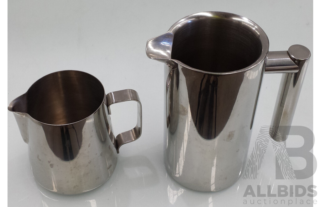 Three Stainless Steel Serving Trays and Two Jugs