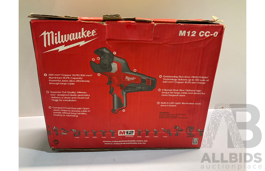 MILWAUKEE M12CC-0 12V Li-Ion Cordless Cable Cutters - ORP $788.00