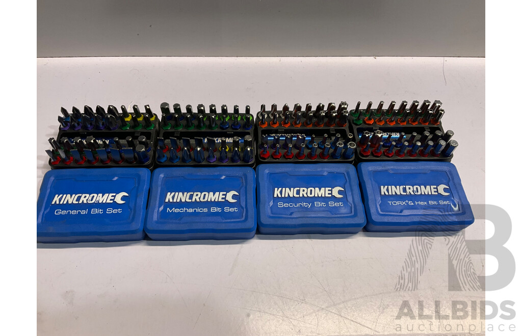 KINCROME Bit Sets (X4); General, Mechanics, Security, Torx & Hex - ORP $160.00