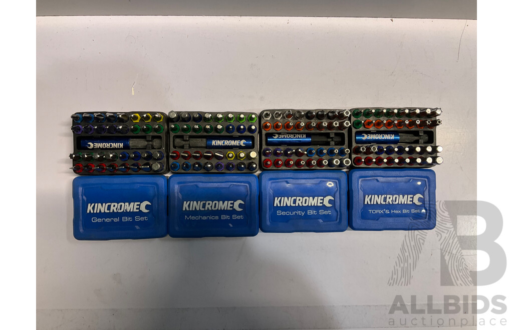 KINCROME Bit Sets (X4); General, Mechanics, Security, Torx & Hex - ORP $160.00