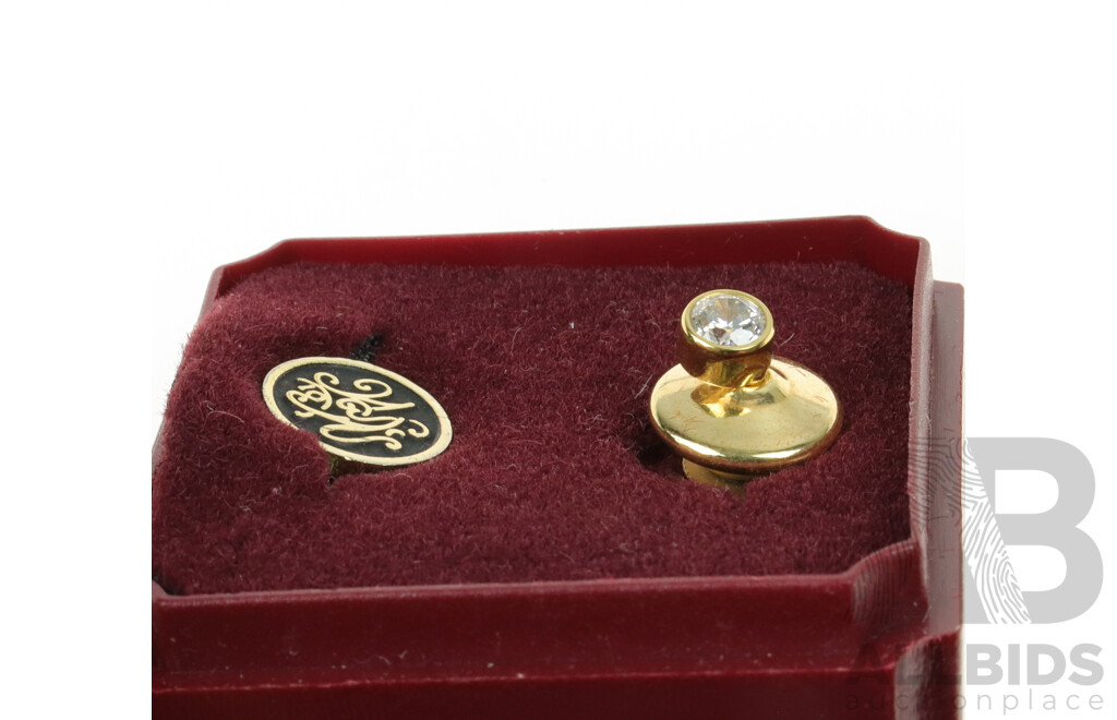Vintage Button Pins, Gold Plated Enamel and CZ Set
