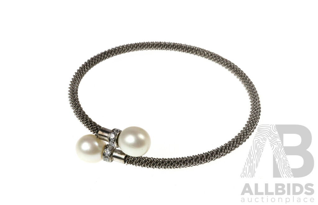'Willie Creek' Sterling Silver Wrap Cuff Bangle with Double Pearl Ends