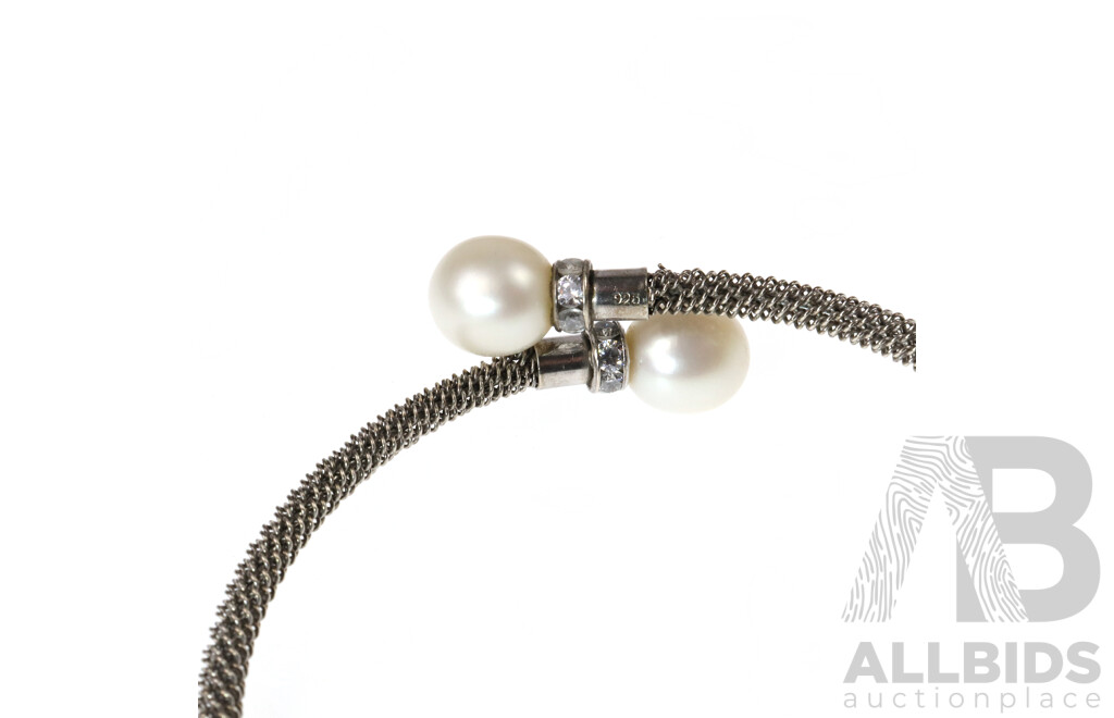 'Willie Creek' Sterling Silver Wrap Cuff Bangle with Double Pearl Ends