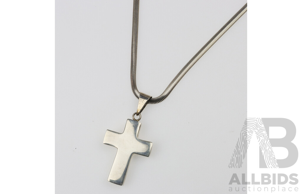 Sterling Silver Mexican Cross Pendant on Italian Sterling Silver Snake Chain, 60cm, 33.81 Grams