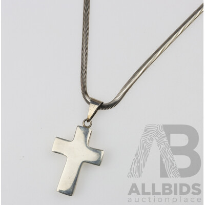 Sterling Silver Mexican Cross Pendant on Italian Sterling Silver Snake Chain, 60cm, 33.81 Grams