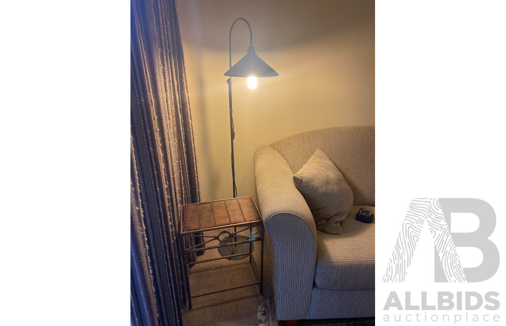 Copper Coloured Metal Side Table with a Standing Lamp