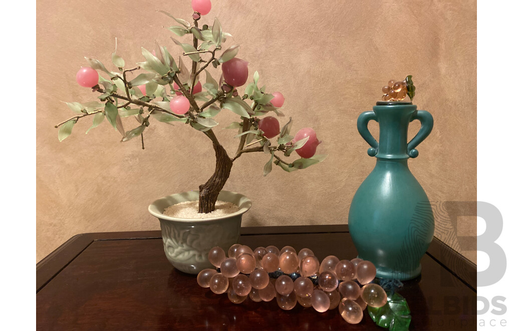 Chinese Hardstone ‘Peach of Immortality’ Tree, Vintage Pink Glass Grapes and More