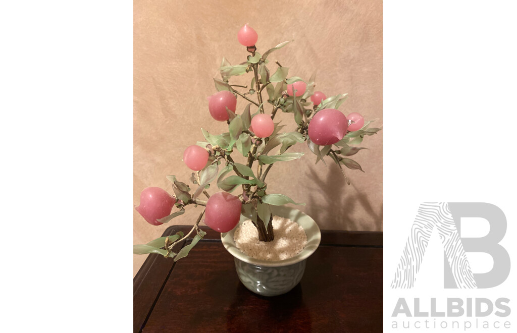 Chinese Hardstone ‘Peach of Immortality’ Tree, Vintage Pink Glass Grapes and More