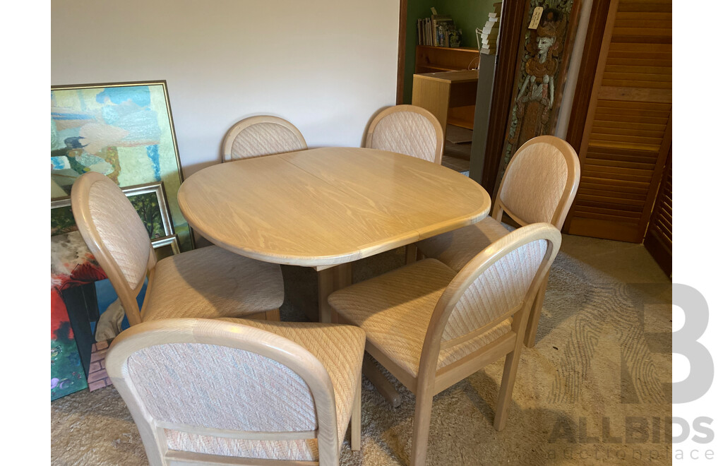 Parker Furniture White Washed Heavy Timber Extender Dining Table & 6 Matching Chairs