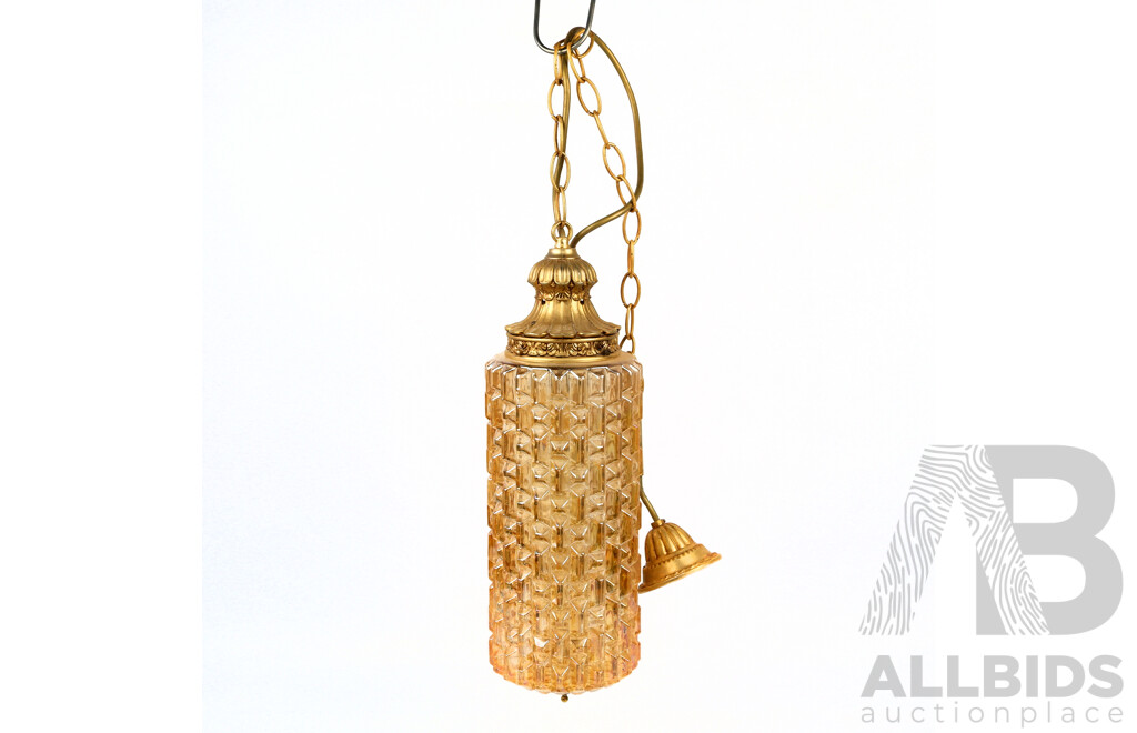 Retro Golden Textured Amber Glass Ceiling Light