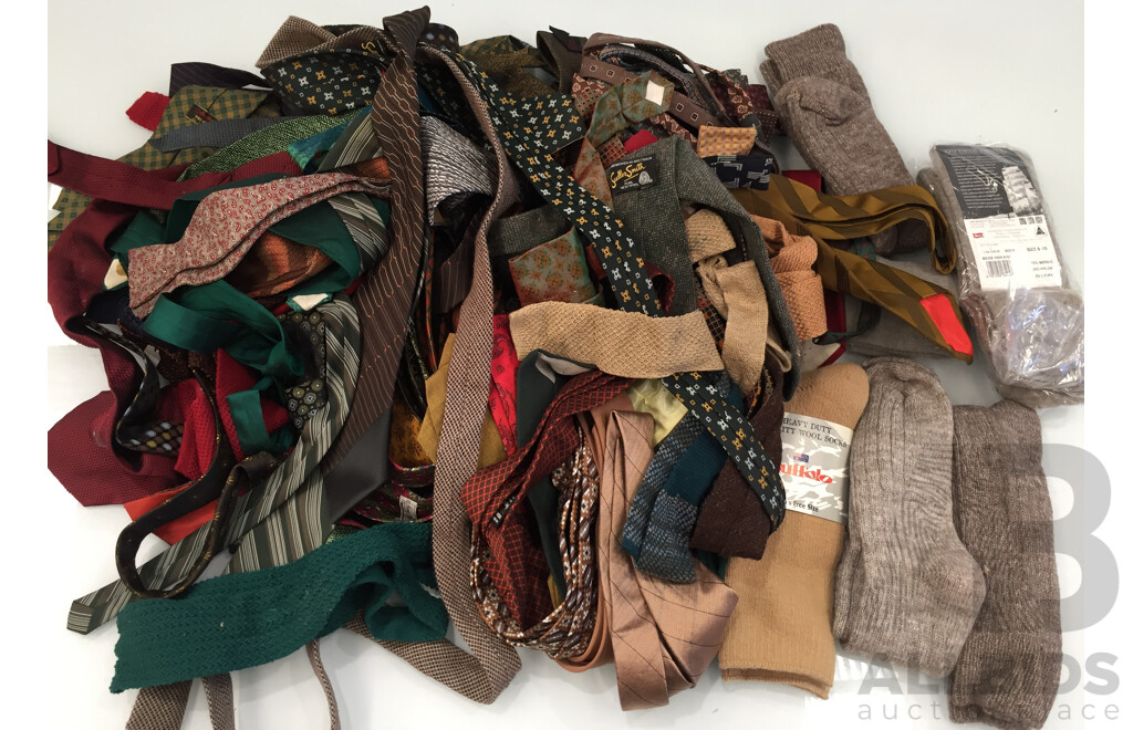 Bulk Lot of Assorted Neckties, Straps, and Wool Socks