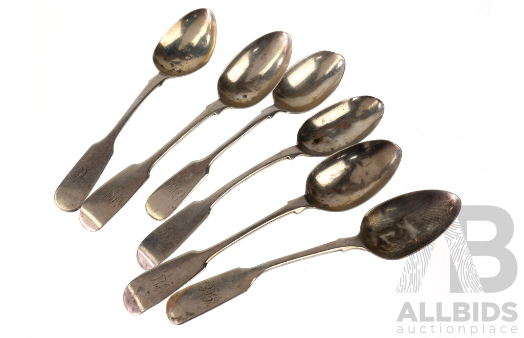 Compiled Set of Six Georgian and Victorian Sterling Silver Teaspoons,