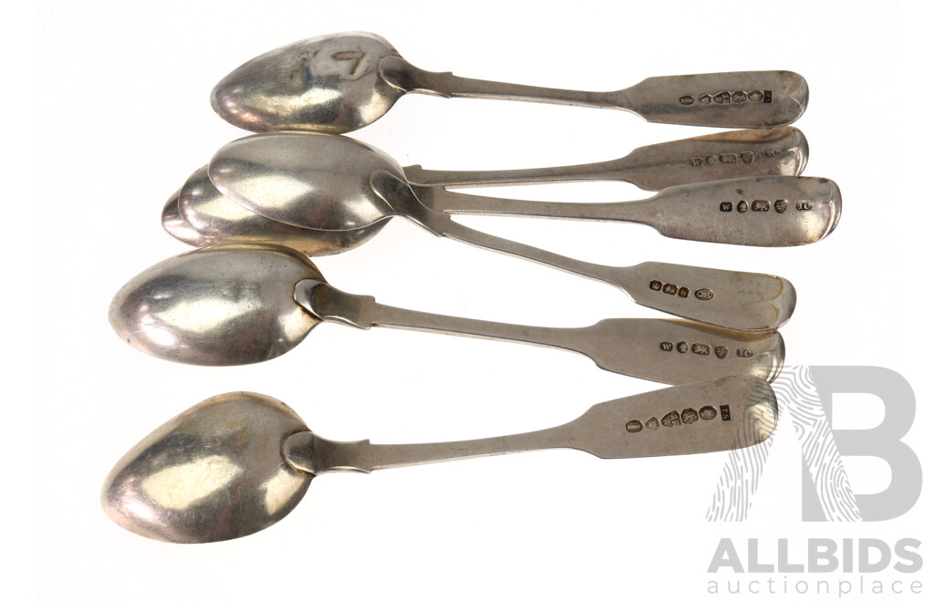 Compiled Set of Six Georgian and Victorian Sterling Silver Teaspoons,