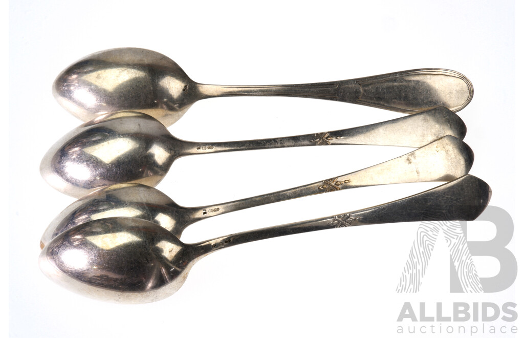 Four European .800 Silver Spoons, Three Matching