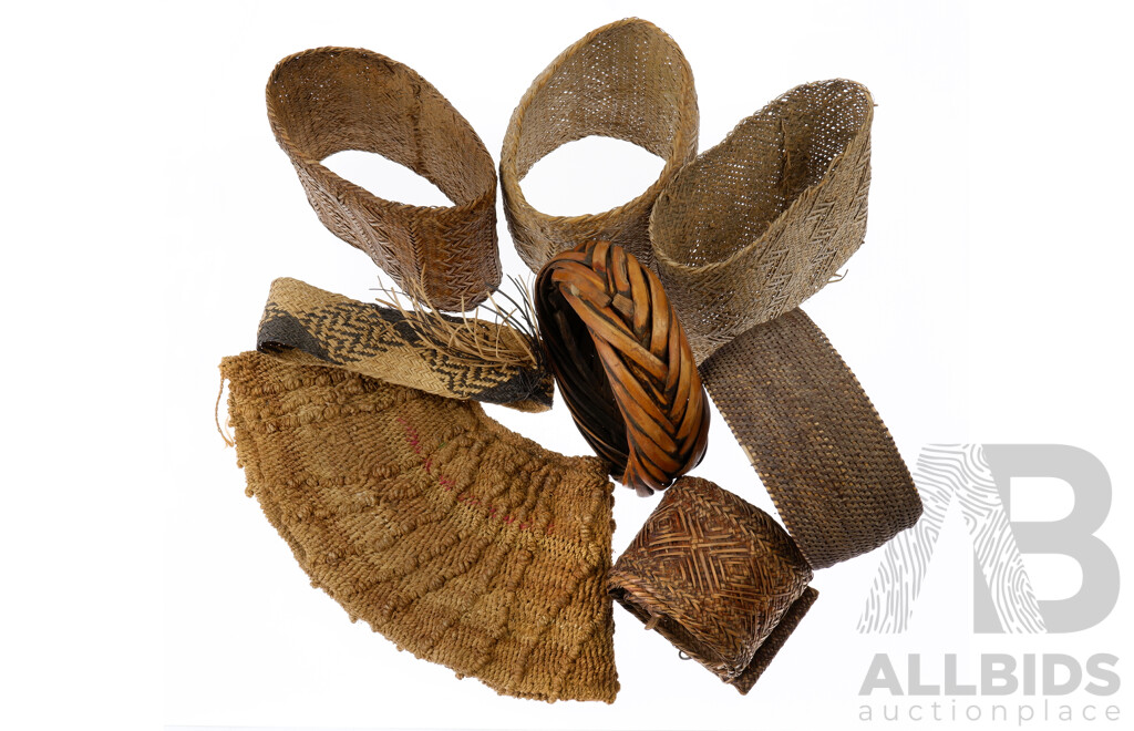 Collection Vintage Hand Woven Fibre PNG Tribal Arm Bands and Cuffs